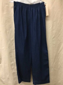 ALFRED DUNNER, Denim Blue, Cotton, Synthetic, Solid, Blue Chambray, Elastic Waist,