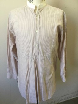 DARCY, White, Beige, Cotton, Stripes - Vertical , White and Beige Vertical Stripes, Long Sleeves, 3 Button Front, Solid White Band Collar, Button Cuffs, Reproduction Turn of the Century