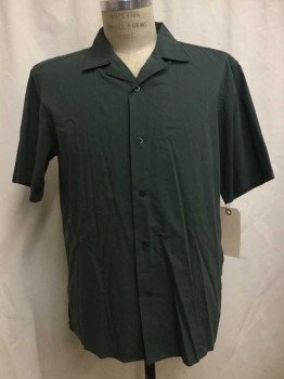 Mens, Casual Shirt, UNIQLO, Gray, Cotton, Rayon, Solid, M, Gray, Button Front, Open Collar Attached, Short Sleeves,
