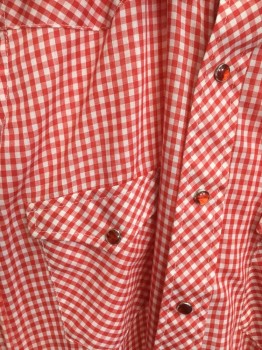 Mens, Western, MAVERICK, Red, White, Polyester, Cotton, Check , 34, 14/.5, Red Snap Front, Long Sleeves, 2 Flap Pocket, Multiples,