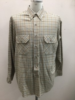 Mens, Casual Shirt, OUTDOOR EXCHANGE, Beige, Brown, Taupe, Slate Blue, Acrylic, Polyester, Check , XL, Thick Wooly Flannel, Long Sleeve Button Front, Collar Attached, Button Down Collar, 2 Flap Pockets with Button Closures