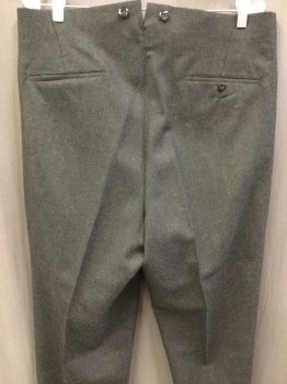 DOMINIC GHERARDI, Charcoal Gray, Wool, Solid, Flat Front, Button Front, Suspender Buttons