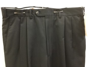 BRITCHES, Black, Wool, Solid, Black, 2 Pleat Front, 4 Pockets, Zip Front,