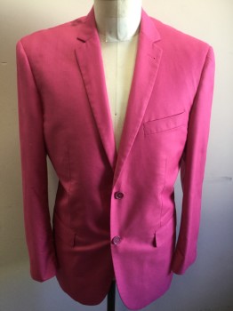 FERRECCI, Fuchsia Pink, Polyester, Viscose, Single Breasted, 2 Buttons, Gabardine, Notched Lapel, 3 Pockets,
