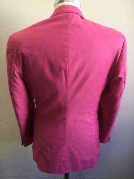 FERRECCI, Fuchsia Pink, Polyester, Viscose, Single Breasted, 2 Buttons, Gabardine, Notched Lapel, 3 Pockets,