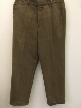 Mens, Slacks, IMPORTED FABRIC, Brown, Gold, Cotton, Solid, 30/29, Golden Brown Corduroy, Flat Front, Cuffed