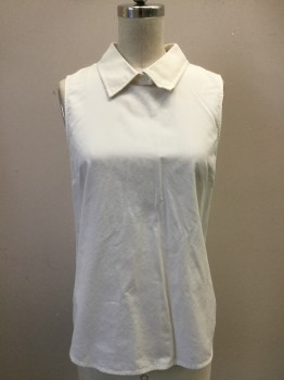 THEORY, White, Cotton, Solid, Sleeveless, Button Back, Pique Collar Attached with Button Back, High-Low Hem,