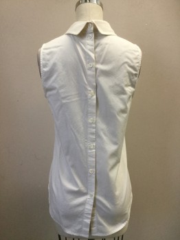 THEORY, White, Cotton, Solid, Sleeveless, Button Back, Pique Collar Attached with Button Back, High-Low Hem,