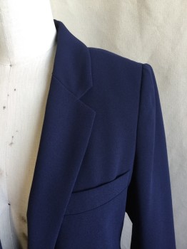 Womens, Blazer, JOIE, Navy Blue, Polyester, Solid, 12, Navy Lining, Notched Lapel, Single Breasted, 1 Button Front, 4 Pockets, Long Sleeves, 1 Split Center Back Hem