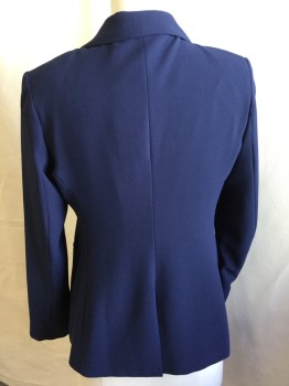 Womens, Blazer, JOIE, Navy Blue, Polyester, Solid, 12, Navy Lining, Notched Lapel, Single Breasted, 1 Button Front, 4 Pockets, Long Sleeves, 1 Split Center Back Hem