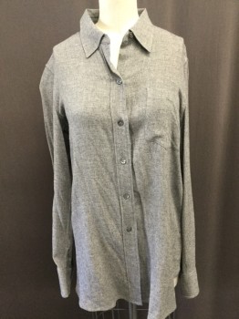 Womens, Blouse, THEORY, Heather Gray, Viscose, Wool, Solid, S , Collar Attached, Button Front, Long Sleeves, Chest Pocket