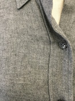 THEORY, Heather Gray, Viscose, Wool, Solid, Collar Attached, Button Front, Long Sleeves, Chest Pocket