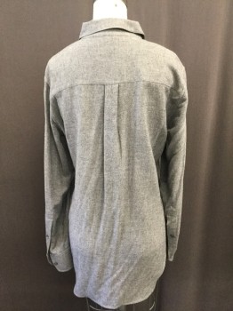 THEORY, Heather Gray, Viscose, Wool, Solid, Collar Attached, Button Front, Long Sleeves, Chest Pocket
