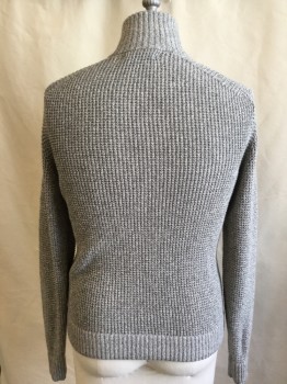 Mens, Cardigan Sweater, BANANA REPUBLIC, Lt Gray, Cotton, Heathered, S, Cardigan, Long Sleeves, Stand Collar, Button Front, Ribbed Knit Collar/Cuff/Waistband, 2 Pockets