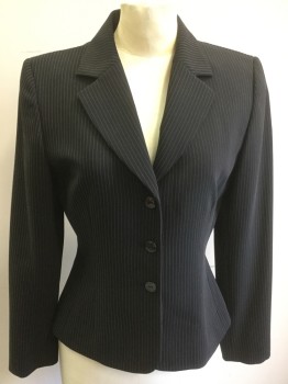 TAHARI A. LEVINE, Black, Off White, Polyester, Rayon, Stripes - Pin, Single Breasted, 3 Buttons,  Notched Lapel,