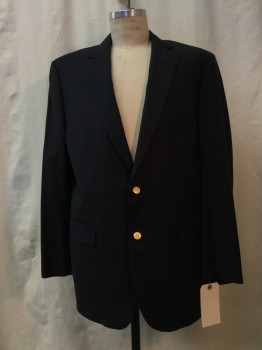 BROOKS BROTHERS, Midnight Blue, Wool, Solid, Midnight, Notched Lapel, Collar Attached, 2 Buttons,  3 Pockets,
