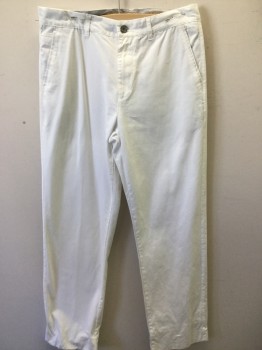 Mens, Casual Pants, ROSSETTI, White, Cotton, Solid, 32/32, Flat Front, Slit Pockets