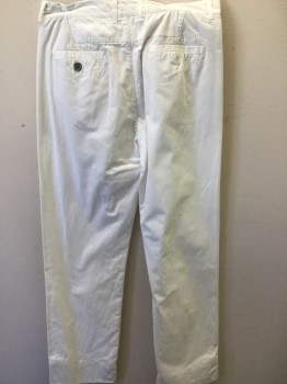 Mens, Casual Pants, ROSSETTI, White, Cotton, Solid, 32/32, Flat Front, Slit Pockets