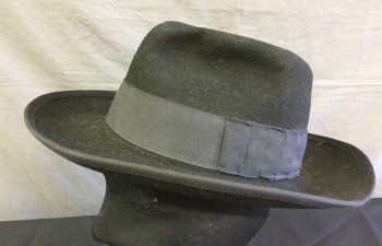 Mens, Fedora, DESIGNER COLLECTION, Black, Wool, Solid, 22 1/4, L, Black Felt with Black Grosgrain Ribbon Hat Band and Trim