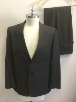 PAUL SMITH, Dk Brown, Wool, Mohair, Solid, Single Breasted, Notched Lapel, 2 Buttons, 3 Pockets, Lining is Dark Gray Self Geometric Pattern