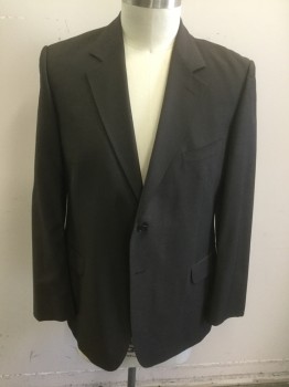PAUL SMITH, Dk Brown, Wool, Mohair, Solid, Single Breasted, Notched Lapel, 2 Buttons, 3 Pockets, Lining is Dark Gray Self Geometric Pattern