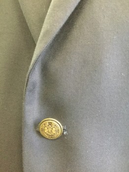 PRONTO UOMO, Wool, Solid, Single Breasted, Notched Lapel, 2 Gold Metal Embossed Buttons, 3 Pockets