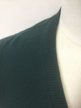 Mens, Sweater Vest, BROOKS BROTHERS, Forest Green, Cashmere, Solid, L, Knit, V-neck, Pullover