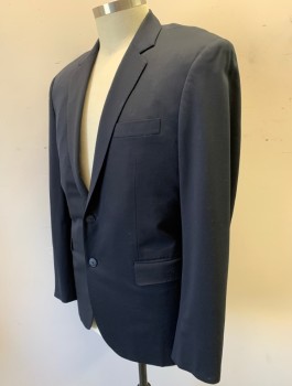 N/L, Navy Blue, Wool, Solid, Dark Navy (Nearly Black), Single Breasted, Notched Lapel with Hand Picked Stitching, 2 Buttons, 3 Pockets