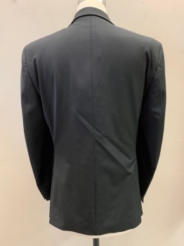 Mens, Suit, Jacket, CALVIN KLEIN, Black, Wool, Solid, 40R, Notched Lapel, Single Breasted, Button Front, 2 Buttons,  3 Pockets