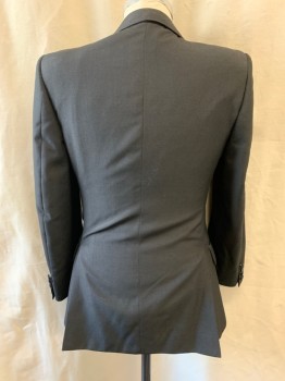 JACK'S, Black, Wood, Polyester, Notched Lapel, Single Breasted, Button Front, 2 Fabric Covered Buttons, 3 Pockets