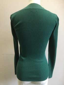 SANDRO PARIS, Forest Green, Acrylic, Wool, Solid, Rib Knit, Long Sleeves, Square Neckline, Model with Bust 34", Double, See Barcode FC055920