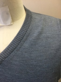 Mens, Sweater Vest, NORDSTROM, Slate Blue, Wool, Solid, M, Knit, Pullover, V-neck
