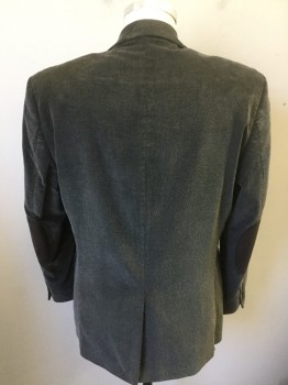 CHAPS, Charcoal Gray, Warm Gray, Cotton, Solid, Corduroy, Single Breasted, 2 Buttons,  3 Pockets, Elbow Patches Dark Brown Moleskin