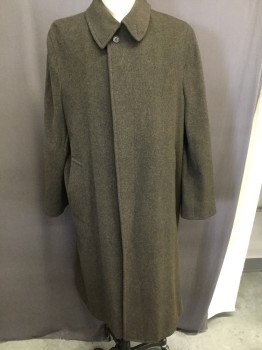 Mens, Coat, Overcoat, REDAELLI, Brown, Wool, Solid, 46, Collar Attached, Button Front, Hidden Placket