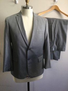 GIORGIO FIORELLI, Lt Gray, Polyester, Viscose, Solid, Single Breasted, Notched Lapel, 2 Buttons,  3 Pockets