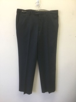 Mens, Slacks, JOHN VARVATOS, Charcoal Gray, Black, Wool, Polyester, Check - Micro , Ins:31, W:34, Charcoal and Black Faint Microcheck Pattern, Flat Front, Button Tab Waist, Zip Fly, Straight Leg, 4 Pockets