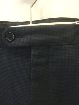 Mens, Slacks, JOHN VARVATOS, Charcoal Gray, Black, Wool, Polyester, Check - Micro , Ins:31, W:34, Charcoal and Black Faint Microcheck Pattern, Flat Front, Button Tab Waist, Zip Fly, Straight Leg, 4 Pockets