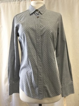 Womens, Blouse, JCREW, Heather Gray, Navy Blue, Cotton, Polka Dots, 2, Button Front, Collar Attached, Long Sleeves,