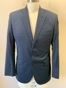 Mens, Sportcoat/Blazer, PRIVÈ BARONI, Navy Blue, Wool, Mohair, Solid, 40R, Single Breasted, Notched Lapel, 2 Buttons, 3 Pockets, Hand Picked Stitching at Lapel, Lining is Orange with Self Polka Dot Pattern