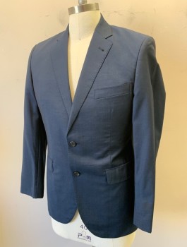 PRIVÈ BARONI, Navy Blue, Wool, Mohair, Solid, Single Breasted, Notched Lapel, 2 Buttons, 3 Pockets, Hand Picked Stitching at Lapel, Lining is Orange with Self Polka Dot Pattern