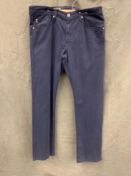 Mens, Casual Pants, AG, Midnight Blue, Cotton, Elastane, Solid, 36/35, Jean-Style, Zip Fly, 5 Pockets, Belt Loops