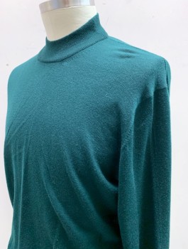 Mens, Pullover Sweater, CARROLL & CO, Forest Green, Wool, Solid, L, Knit, Mock Neck, Long Sleeves