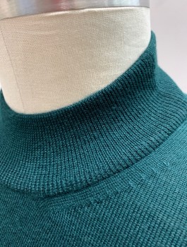 Mens, Pullover Sweater, CARROLL & CO, Forest Green, Wool, Solid, L, Knit, Mock Neck, Long Sleeves
