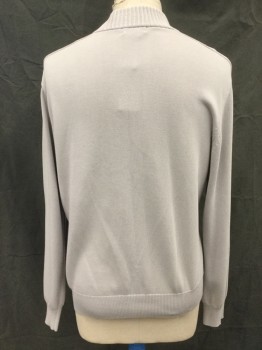 Mens, Cardigan Sweater, CALVIN KLEIN, Dove Gray, Cotton, Solid, XXL, Zip Front, Ribbed Knit Front/Stand Collar/Waistband/Cuff, **Shoulder Burn**