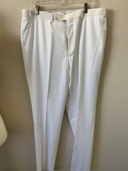 Mens, Suit, Pants, PORTOFILO, White, Polyester, Solid, Open, 42, Flat Front, 4 Pockets,