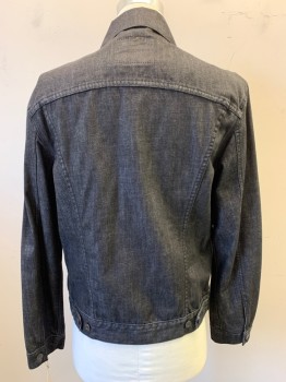 Mens, Jean Jacket, LEVI'S, Black, Poly/Cotton, Solid, M, Button Front, Collar Attached, 4 Pockets,