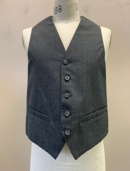 Mens, Suit, Vest, SOUSA & LEFKOVITS, Heather Gray, White, Wool, Stripes - Pin, 40 , Button Front, 2 Pockets, Late 70s Early 80s