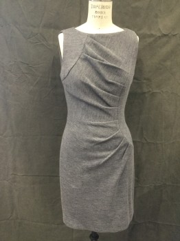 MILLY, Heather Gray, Wool, Acrylic, Solid, Knit, Sleeveless, Boat Neck, Horizontally Pleated, Side Zip, Knee Length