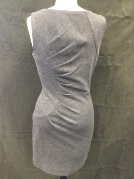 MILLY, Heather Gray, Wool, Acrylic, Solid, Knit, Sleeveless, Boat Neck, Horizontally Pleated, Side Zip, Knee Length