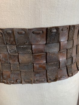 Unisex, Sci-Fi/Fantasy Belt, TIRELLI ROMA, Dk Brown, Brown, Leather, Patchwork, W38, Aged, Woven, Tie Back
